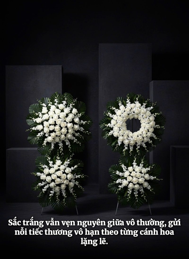 Kệ Đôi Vòng Hoa Trắng Thành Kính